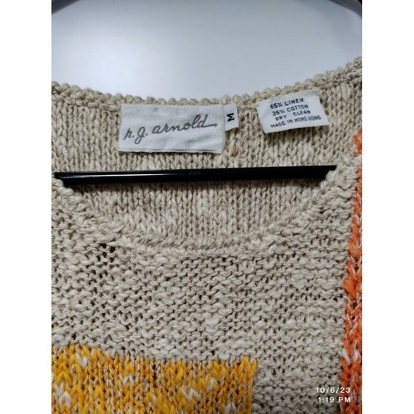 r.g. Arnold Vintage 80's Linen Blend Crochet Tank Top Colorblock Women Medium - Picture 3 of 9